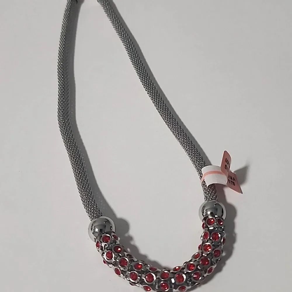 Elegant Silver and Red Necklace Stainless Steel
